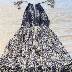 Elegant Blue and White Patterned Dress, Halter Style, size Small